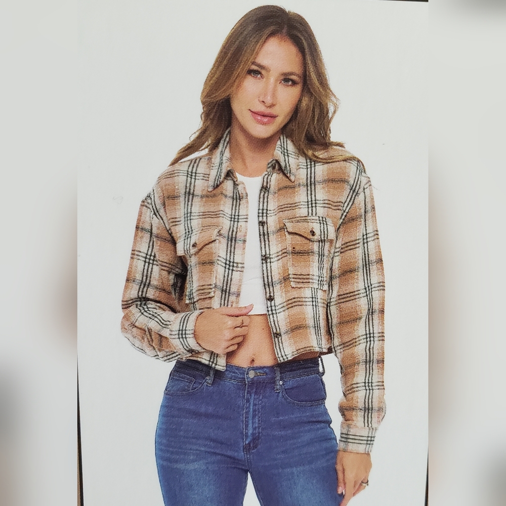 CI SONO PLAID COLLECTION NWT Cropped Flannel Long Sleeve 100% Cotton - XL